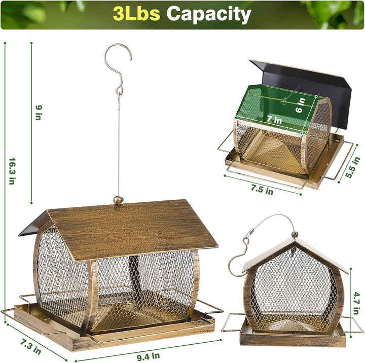 SAMHEOUTDOOR 2lb Rural Houses Metal Bird Feeder