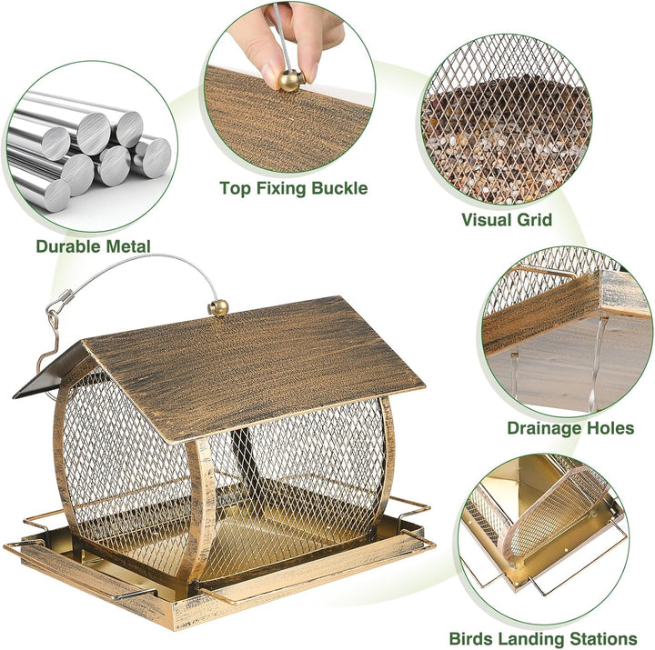 SAMHEOUTDOOR 2lb Rural Houses Metal Bird Feeder