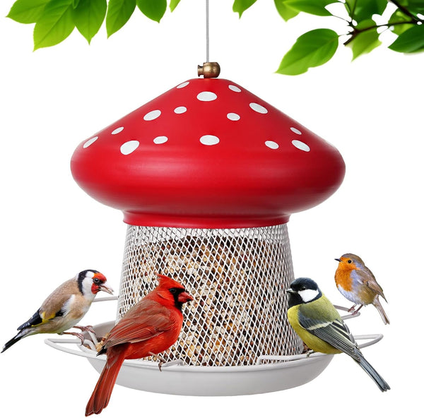 SAMHEOUTDOOR Vogelfutterstation für Pilze, Metall, 1,6 kg, Rot