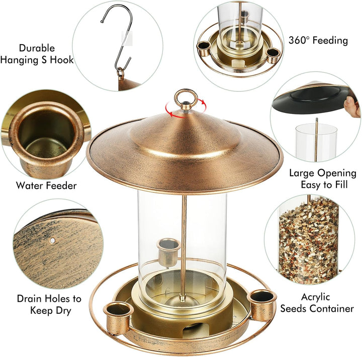SAMHEOUTDOOR 3lb. Acrylic Cylindrical Metal Bird Feeder