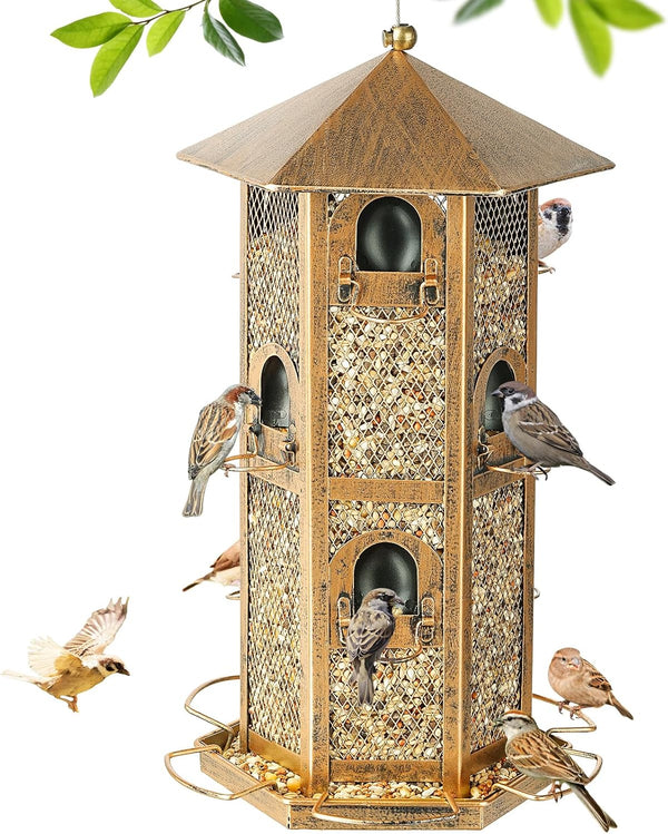 SAMHEOUTDOOR 4lb Hexagonal Tower Metal Bird Feeder