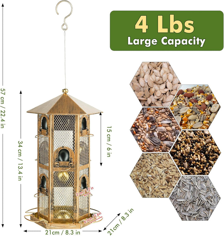 SAMHEOUTDOOR 4lb Hexagonal Tower Metal Bird Feeder