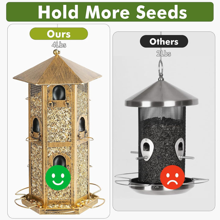 SAMHEOUTDOOR 4lb Hexagonal Tower Metal Bird Feeder