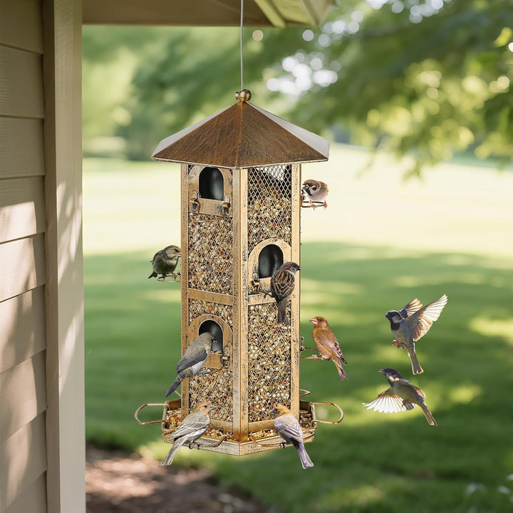SAMHEOUTDOOR 4lb Hexagonal Tower Metal Bird Feeder