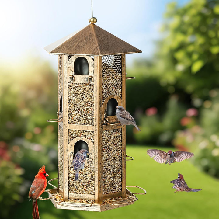 SAMHEOUTDOOR 4lb Hexagonal Tower Metal Bird Feeder