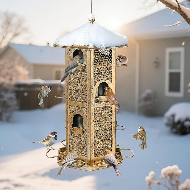 SAMHEOUTDOOR 4lb Hexagonal Tower Metal Bird Feeder