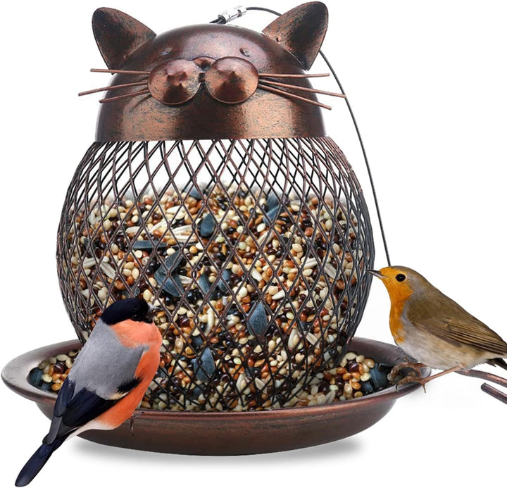SAMHEOUTDOOR 2lb Cat Shape Hanging Metal Bird Feeder
