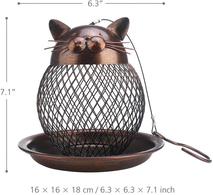 SAMHEOUTDOOR 2lb Cat Shape Hanging Metal Bird Feeder